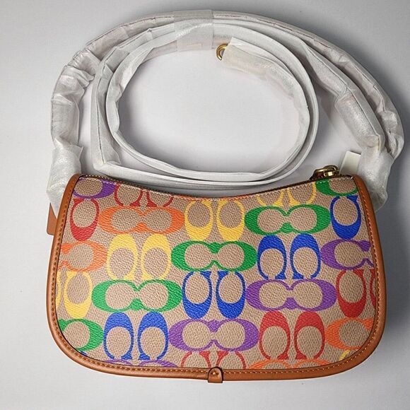 COACH SWINGER Pride Crossbody Shoulder Rainbow Signature Canvas CA100 NWT - Picture 2 of 9